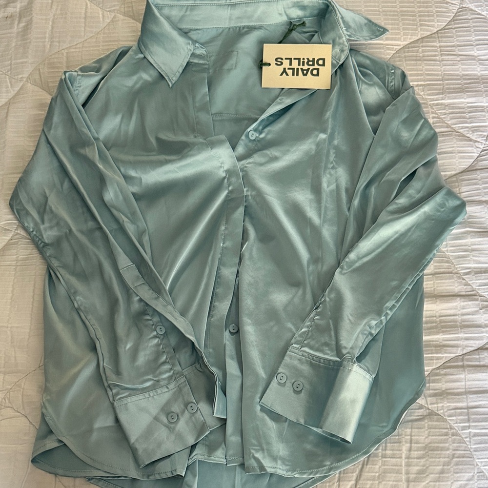 Daily Drills Teal Satin Blouse